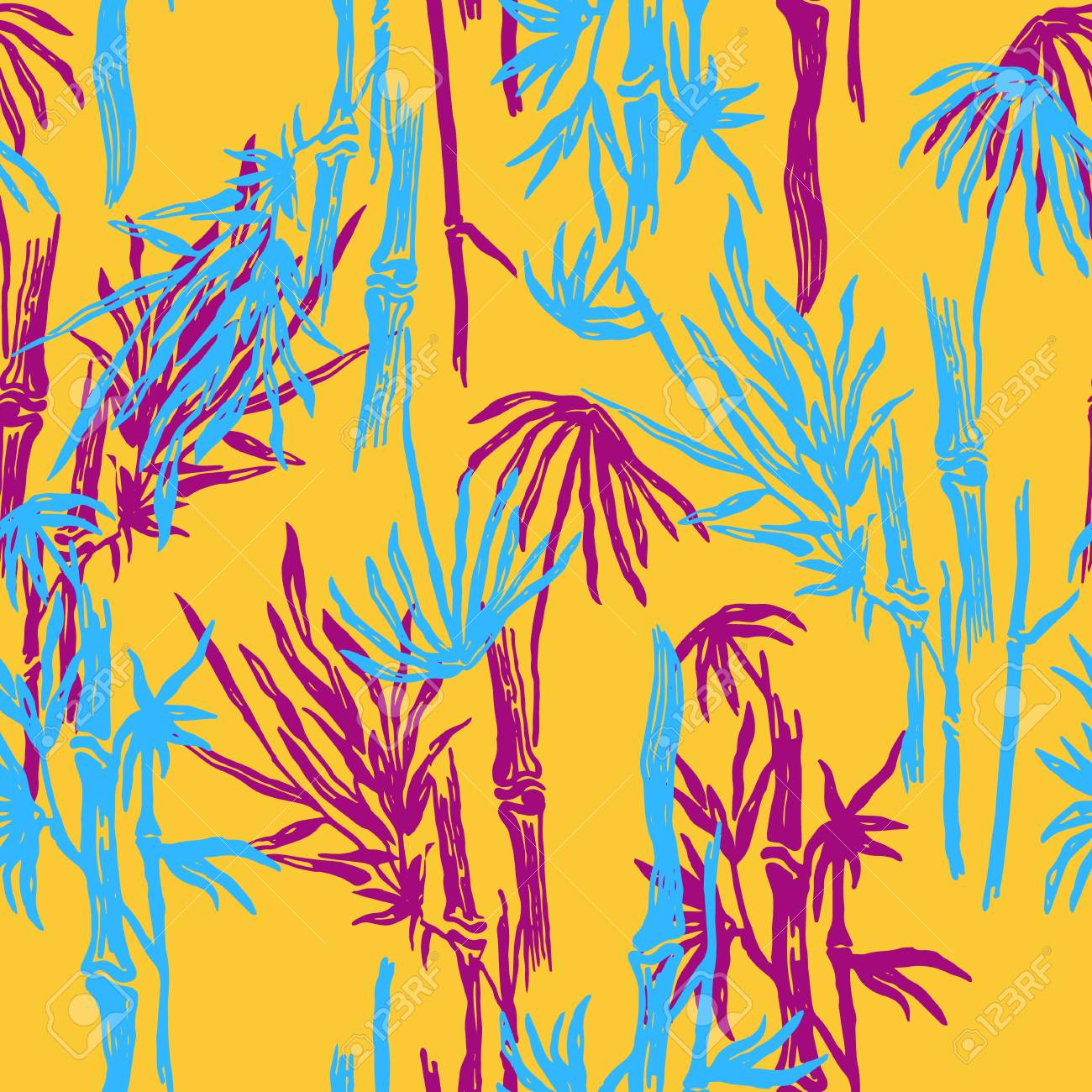 bamboo seamless tropical leaves pattern on exotic trendy background
