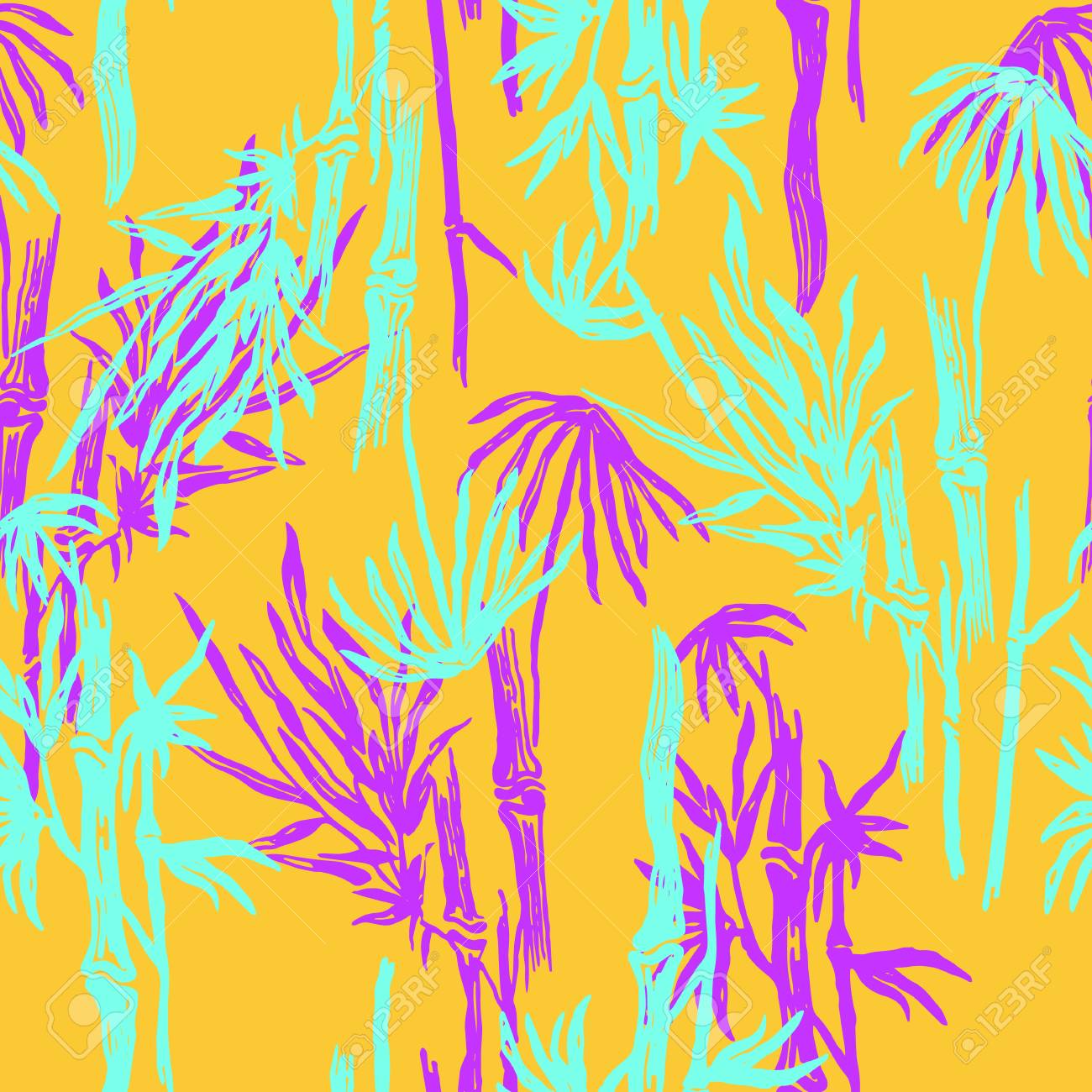 bamboo seamless tropical leaves pattern on exotic trendy background
