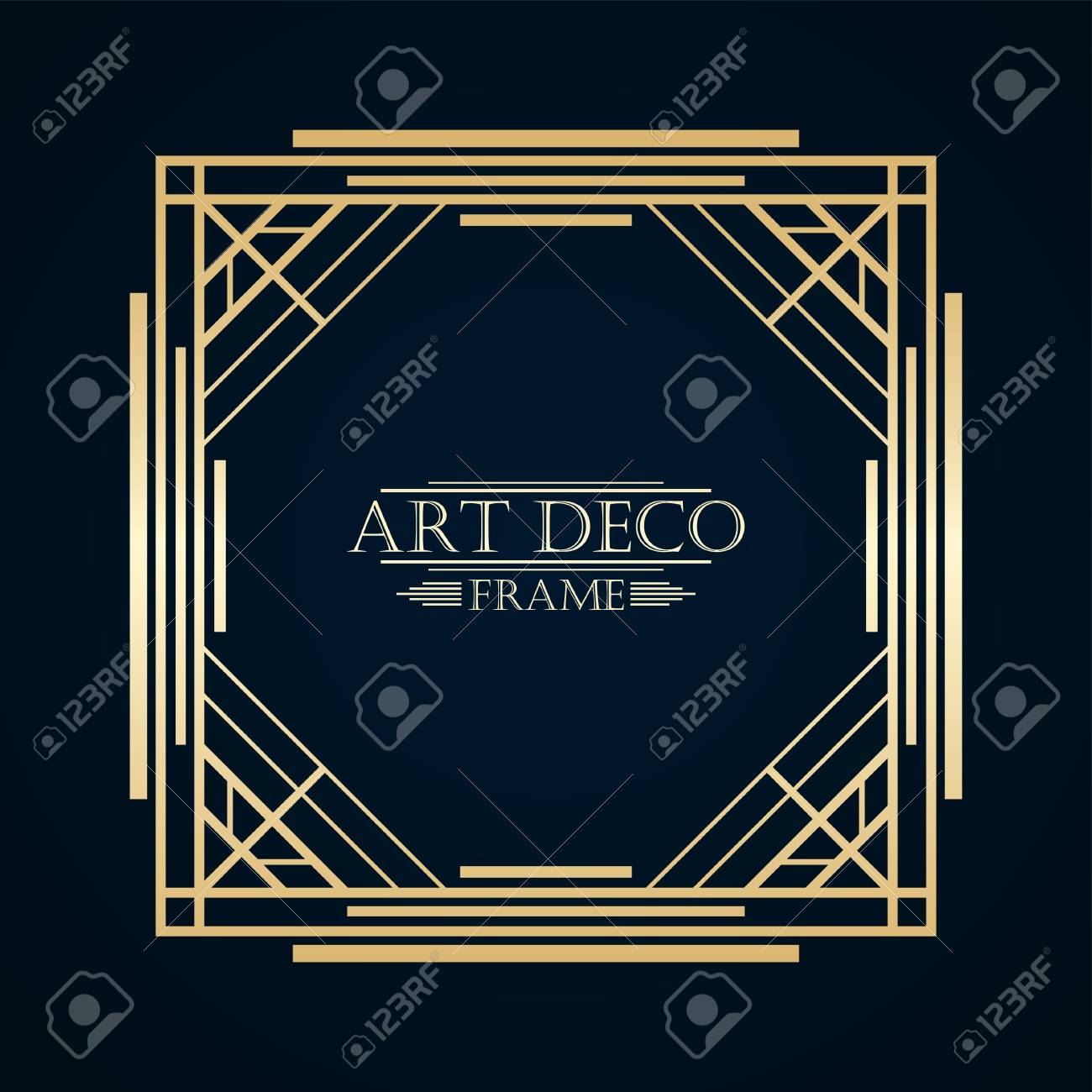 vintage retro art deco frame with text and golden gradient template