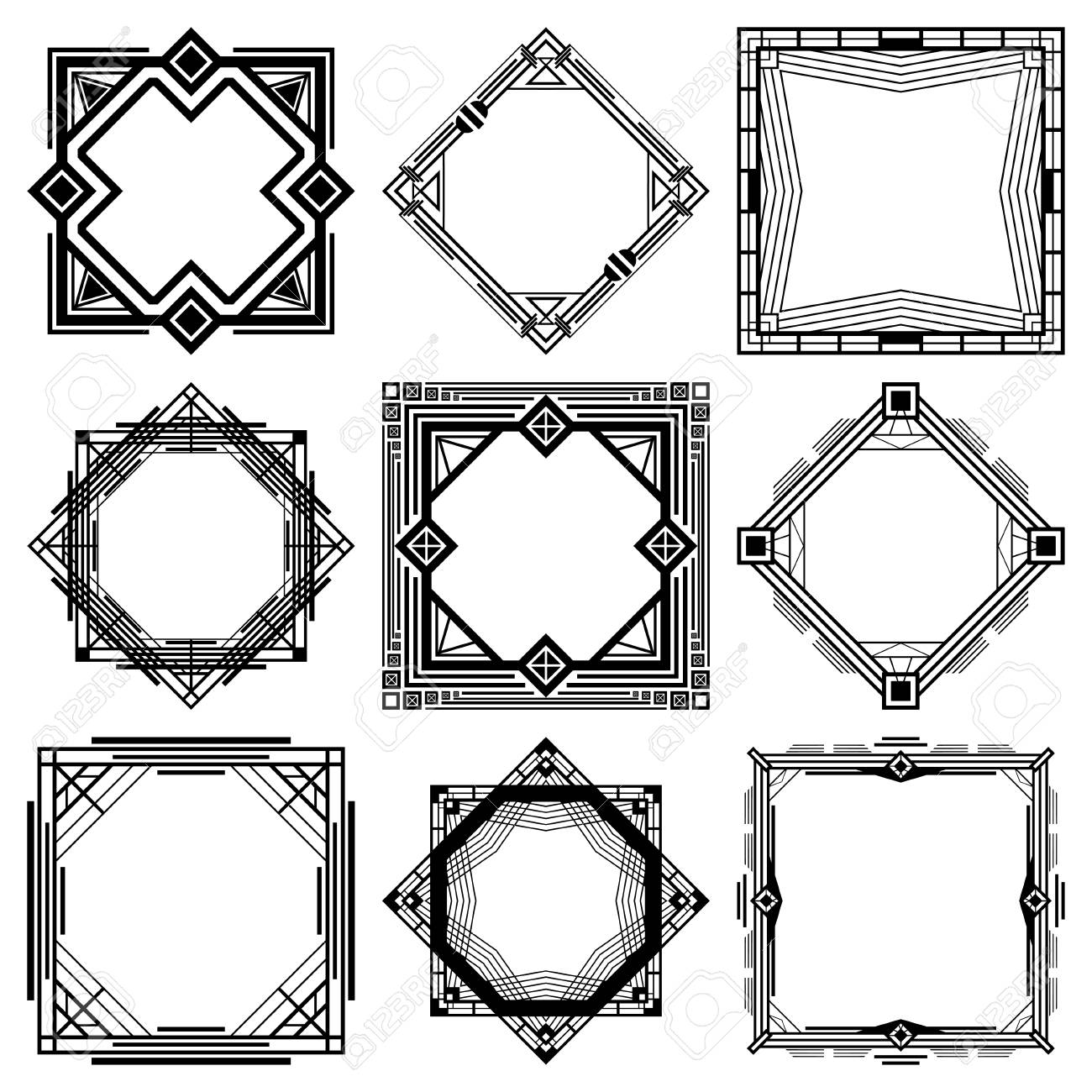 9 ブラック アート デコ フレーム ホワイトのセット デザインのテンプレートです ベクトル イラスト Eps 10 のイラスト素材 ベクタ Image