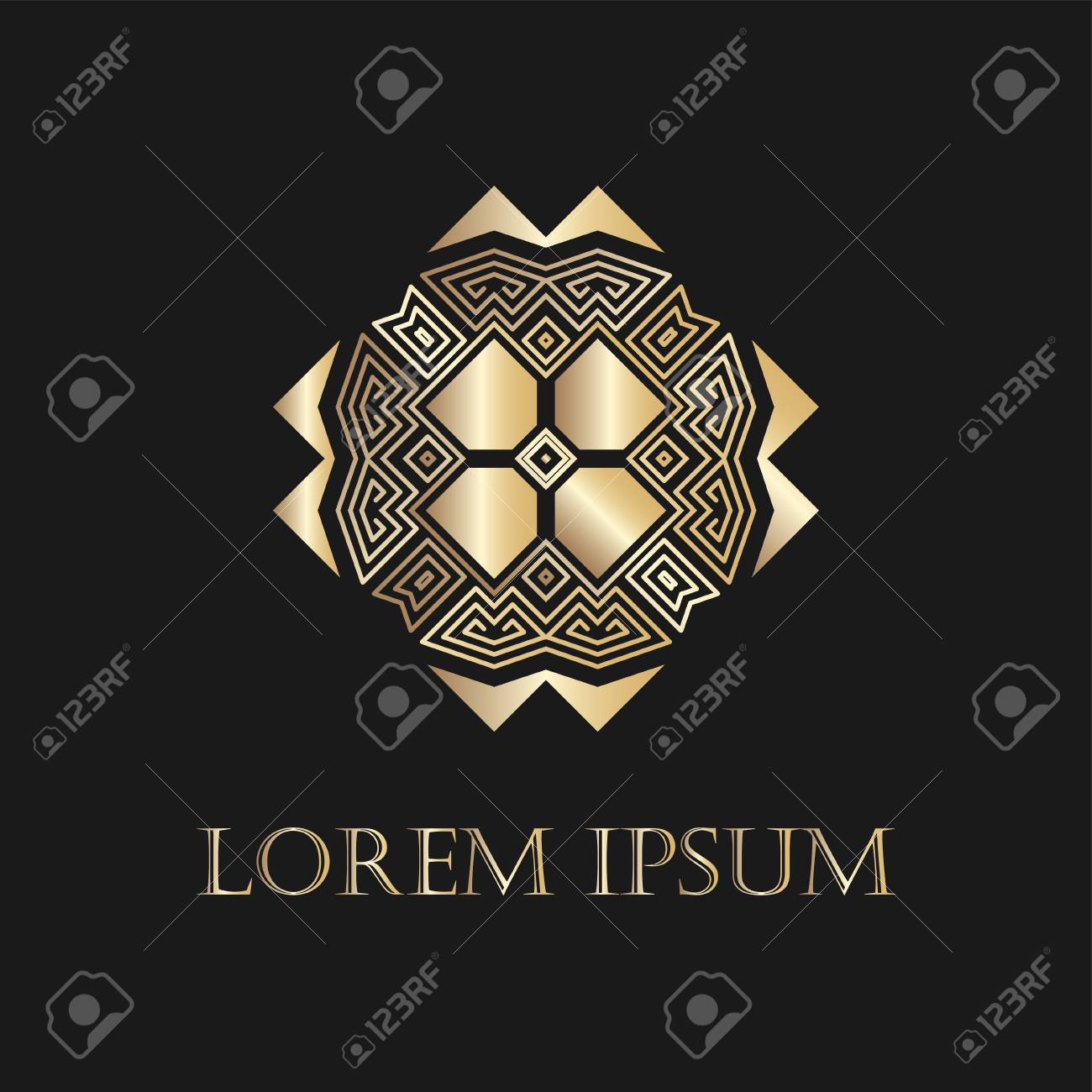 art deco golden ornamental logo template for design vector