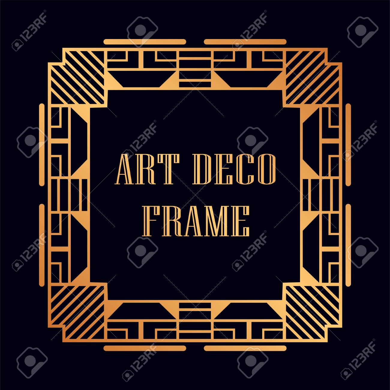 vintage retro golden frame in art deco style template for design
