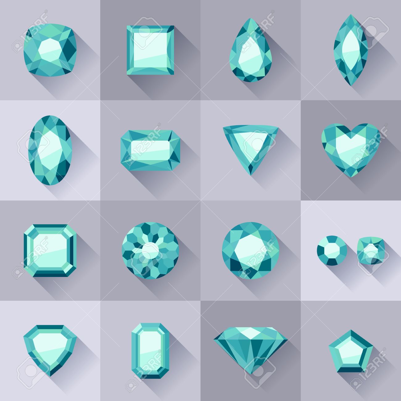 フラット スタイル緑宝石のセットです カラフルな宝石 エメラルドは 灰色の背景に分離されました のイラスト素材 ベクタ Image