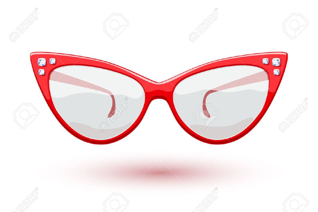 Oeil De Chat Retro Rouge Verres De Diamants Pierres Precieuses Illustrations Port De Lunette De Conception De Logo Clip Art Libres De Droits Vecteurs Et Illustration Image