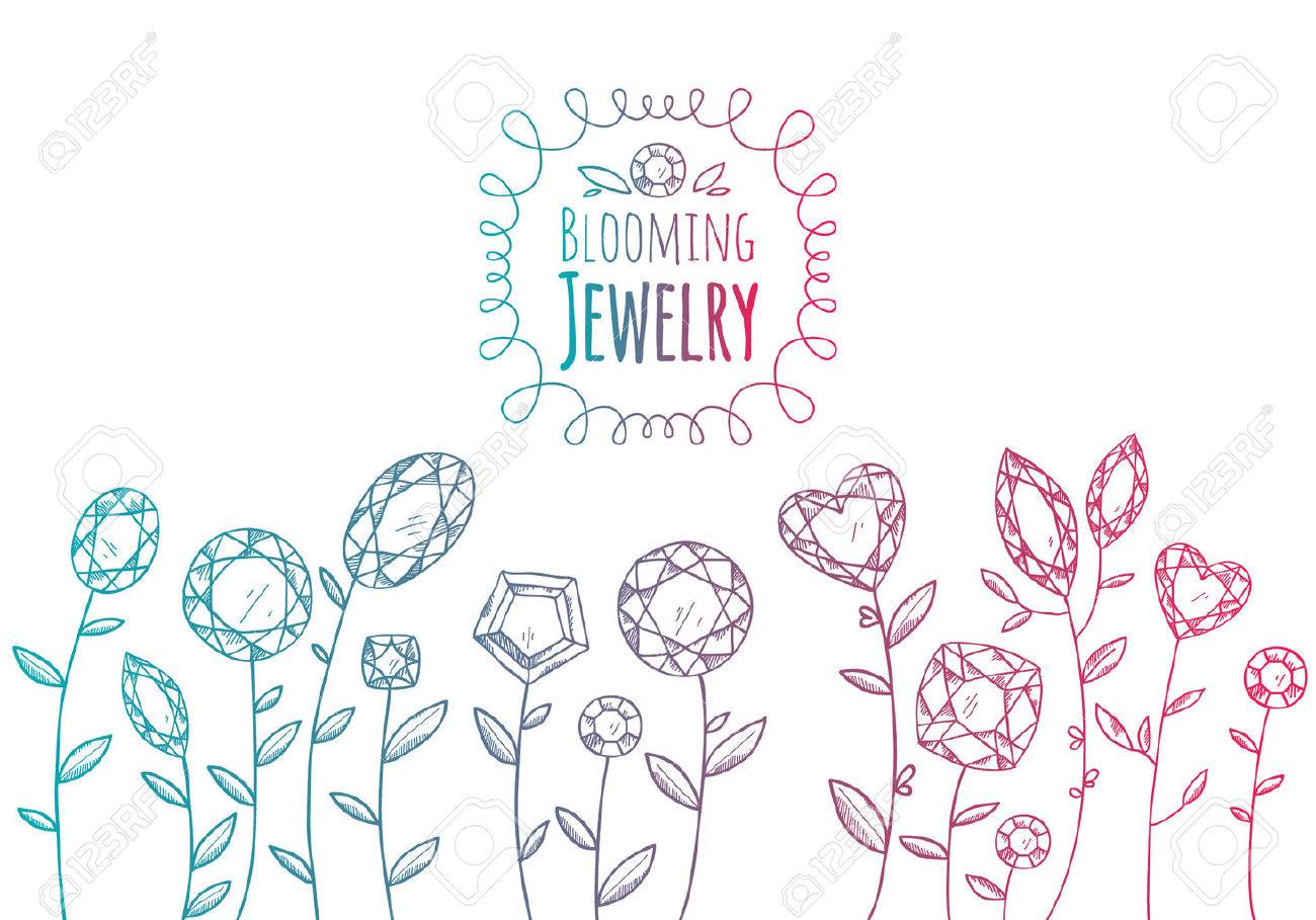 宝石宝石花の手描きイラスト。カラフルなスケッチ スタイル。の