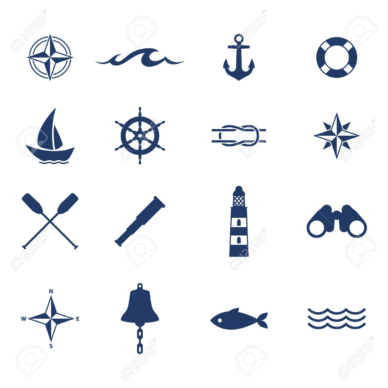 set of nautical sea ocean sailing icons compass anchor wheel