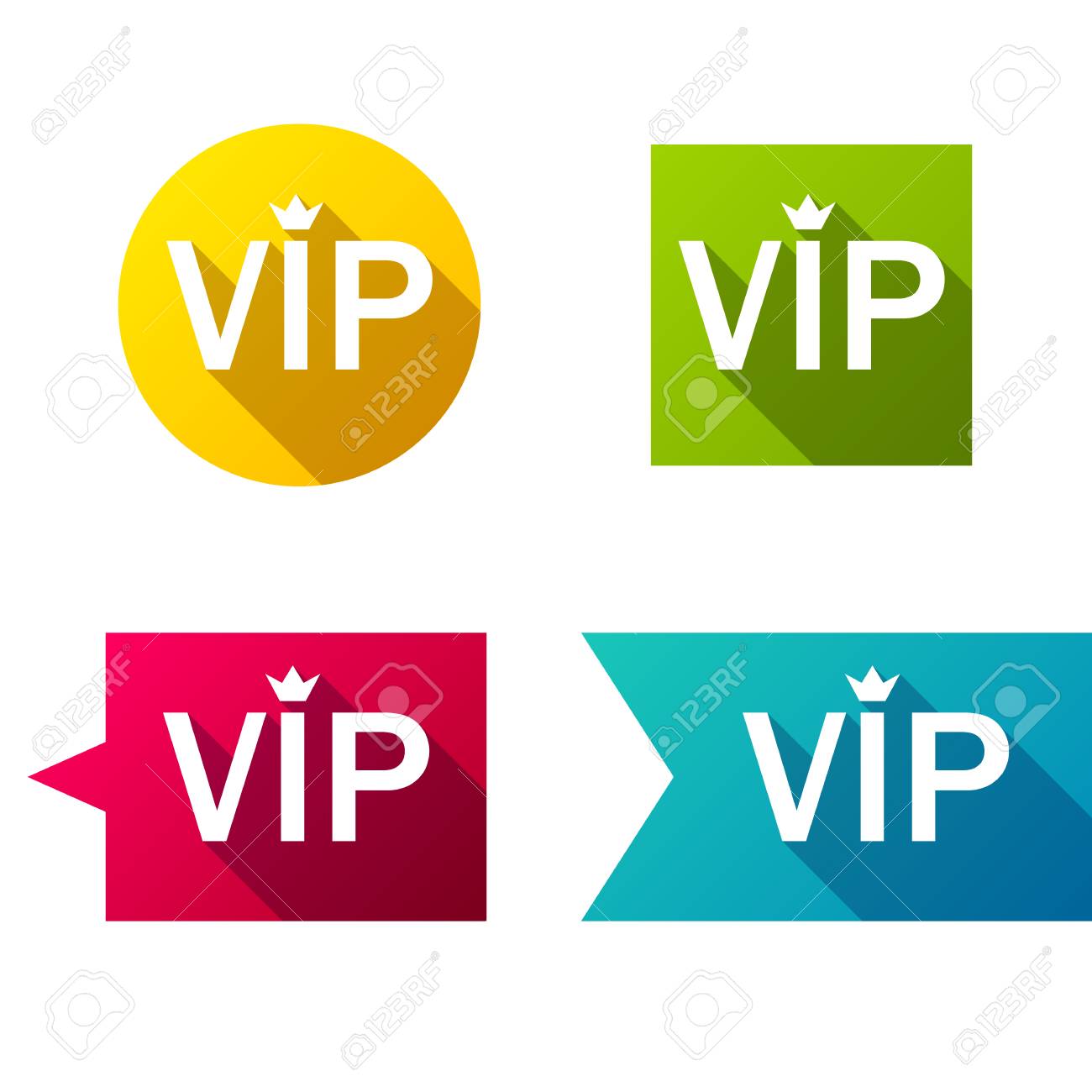 colorful vip badges labesl set simple flat style design royalty