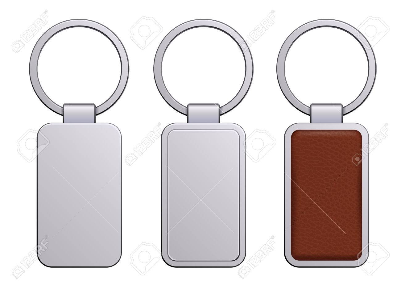 realistic keychains pendants templates set metal and leather