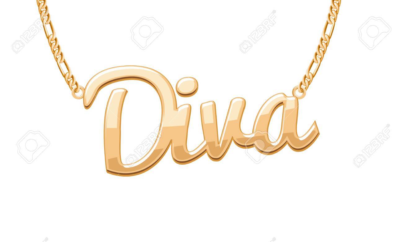 golden diva word pendant on chain necklace jewelry design royalty