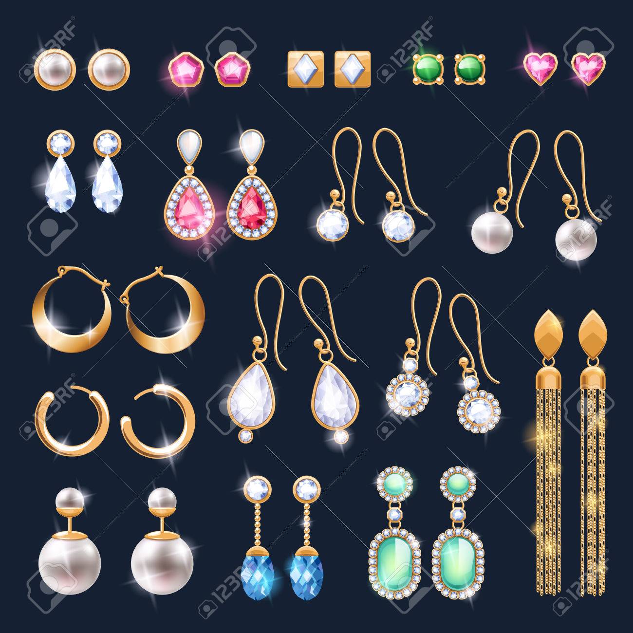 Joyería Clásica Perlas De Piedra Multicolor Incrustadas De Joyería Clásica Perlas De Piedra Multicolor Incrustadas De