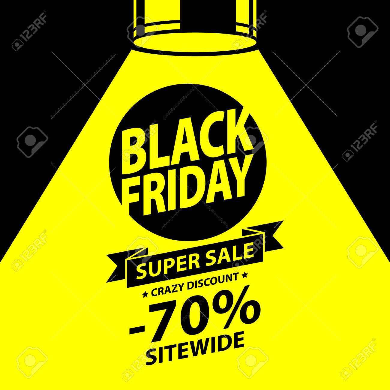black friday sale background text in yellow spotlight beam vector black and yellow flyer
