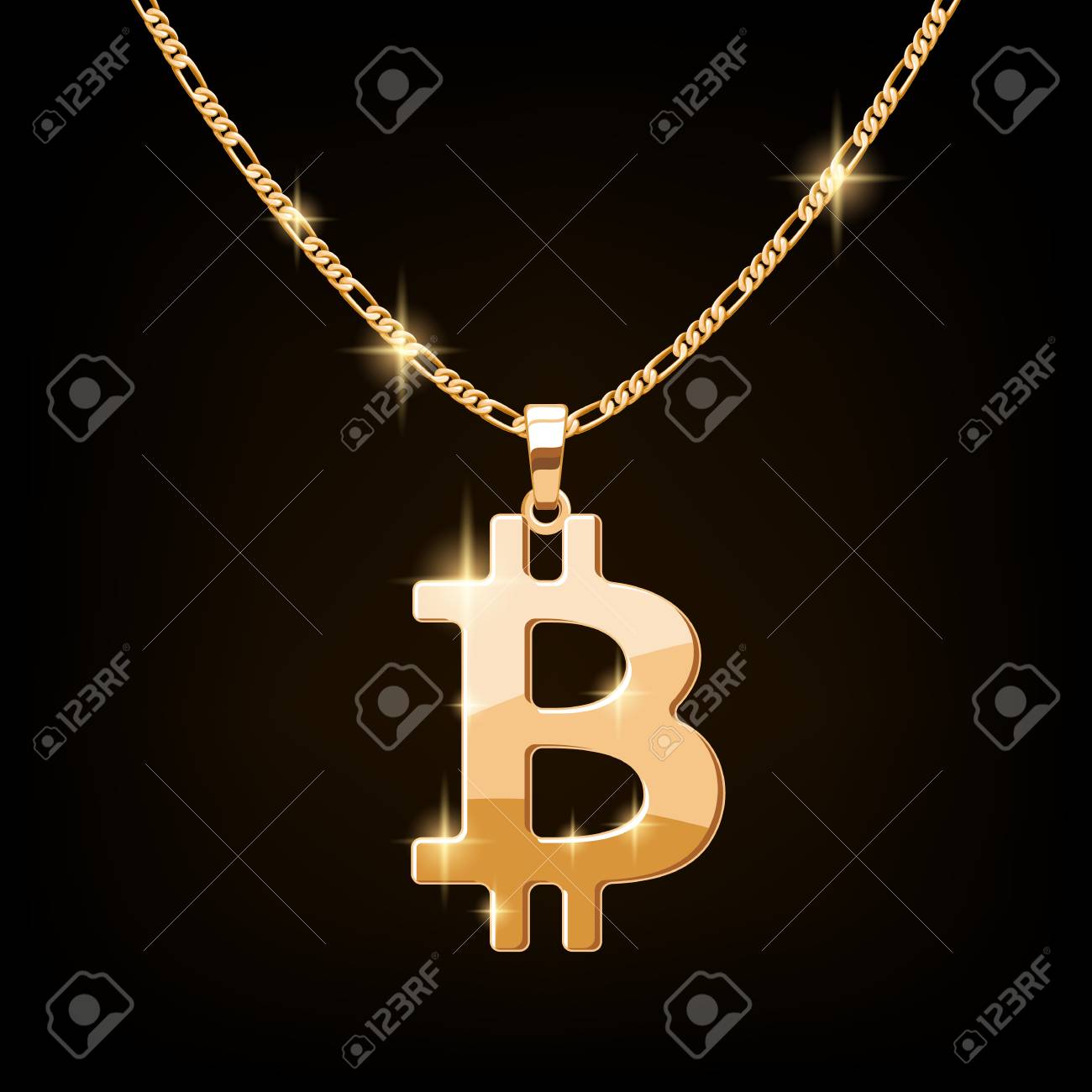 ビットコイン金の鎖に宝石ネックレスにサインします。のイラスト素材・ベクター Image 112870443