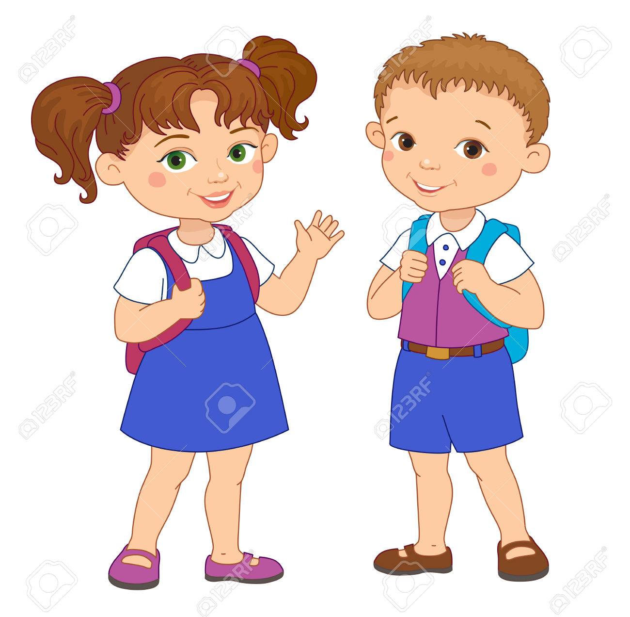 Niño Y Niña Con El Vector De Estancia Mochilas Alumno De Escuela ...