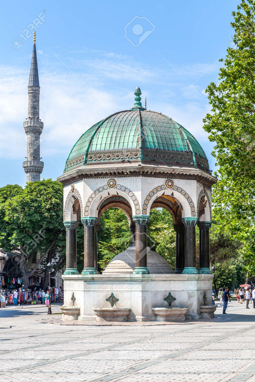 Istanbul, Turkey - 07.07.2011: German fountain, which is a gift from Wilhelm II in Sultanahmet Square, built in 1898. - 163031521 Istanbul, Turkey - 07.07.2011: German fountain, which is a gift from Wilhelm II in Sultanahmet Square, built in 1898. - 163031521
