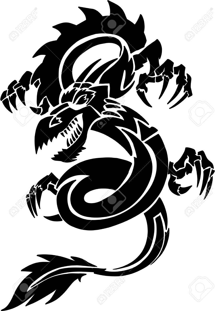 Tribal-Tattoos 3631723-Tribal-Tattoo-Dragon-Vector-Illustration-Stock-Vector