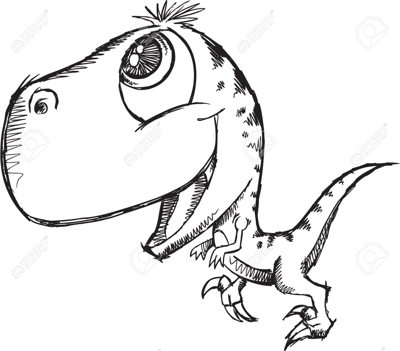 落書きかわいいラプトル恐竜のベクトルをスケッチします のイラスト素材 ベクタ Image