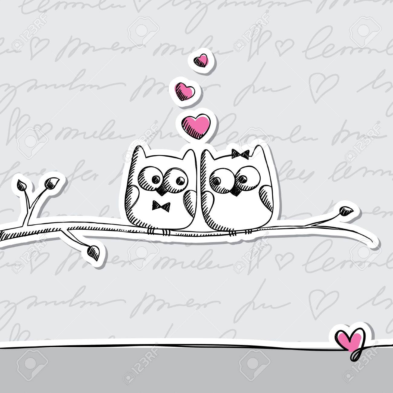 フクロウと手書き要素カード のイラスト素材 ベクタ Image