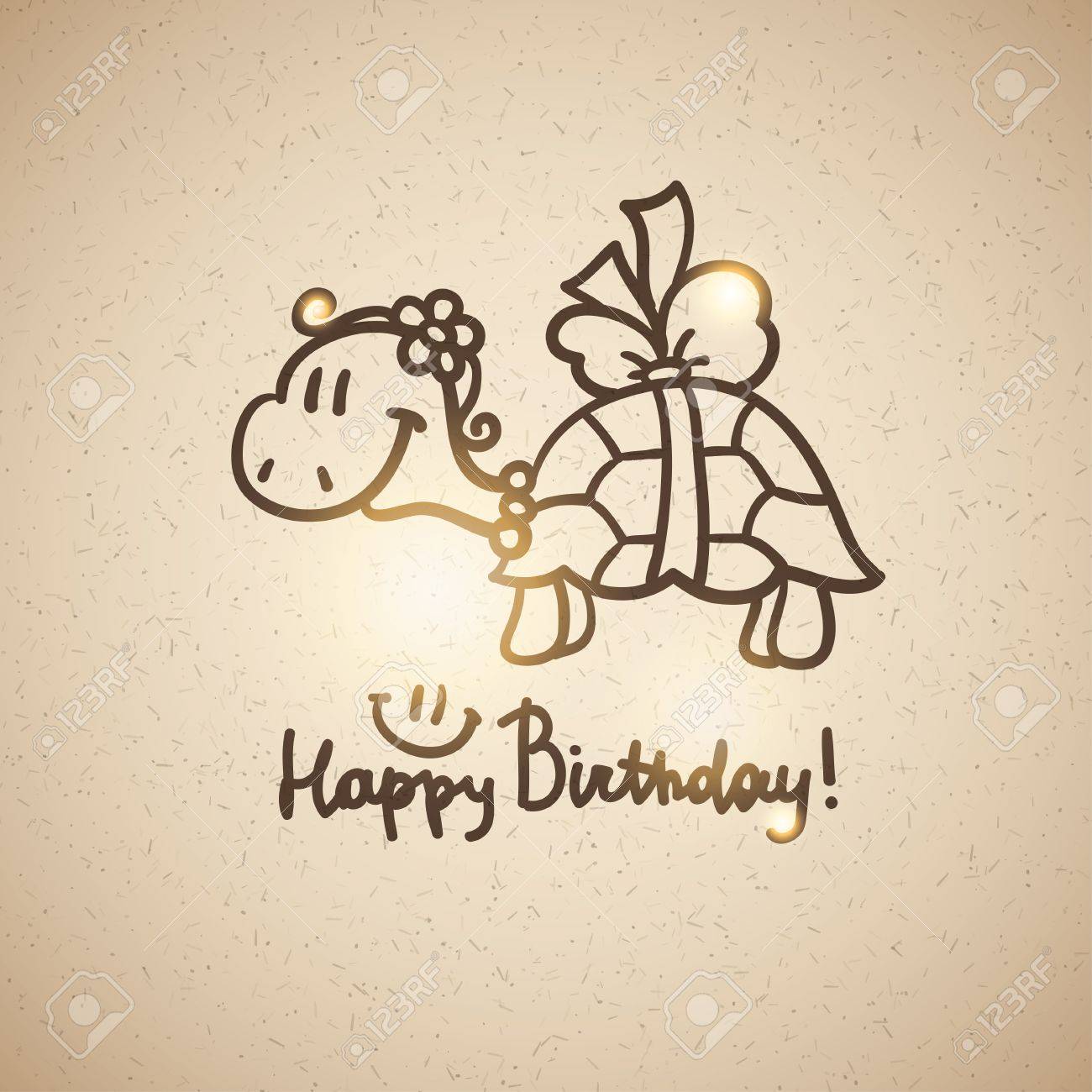 Carte D Anniversaire Avec La Tortue De Bande Dessinee Et L Arc Banque D Images Et Photos Libres De Droits Image