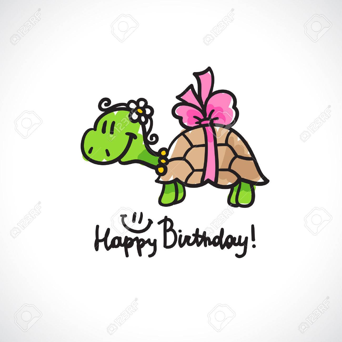Carte D Anniversaire Avec La Tortue De Bande Dessinee Et L Arc Banque D Images Et Photos Libres De Droits Image