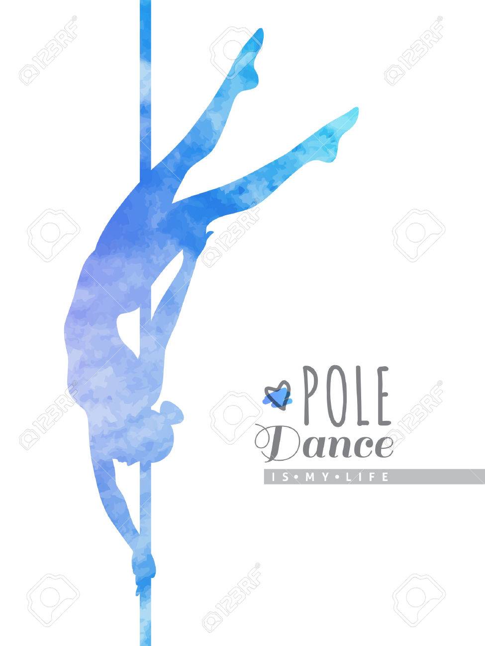 vector watercolor silhouette of girl and pole pole dance