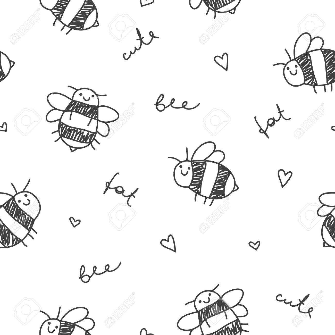 かわいい手で蜂と手書きのテキスト要素のシームレスなパターンを描画 のイラスト素材 ベクタ Image かわいい手で蜂と手書きのテキスト要素のシームレスなパターンを描画 のイラスト素材 ベクタ Image