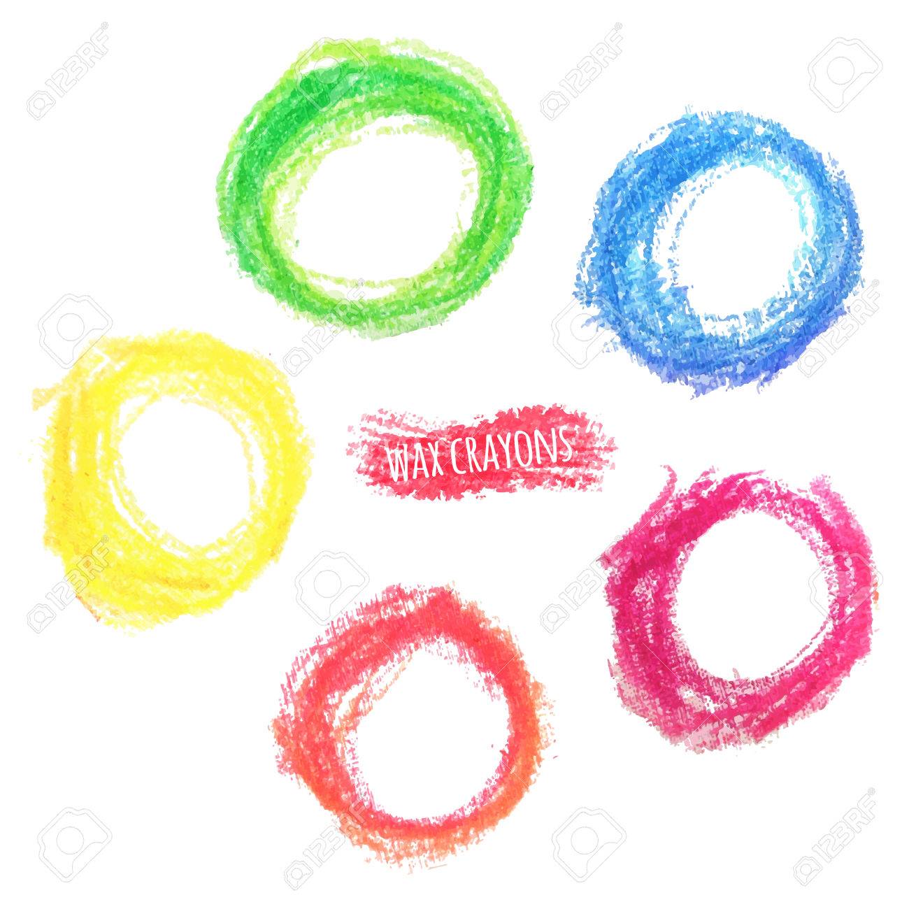 楕円形の色の斑点のワックス クレヨン 白い背景で隔離のセットのイラスト素材 ベクタ Image
