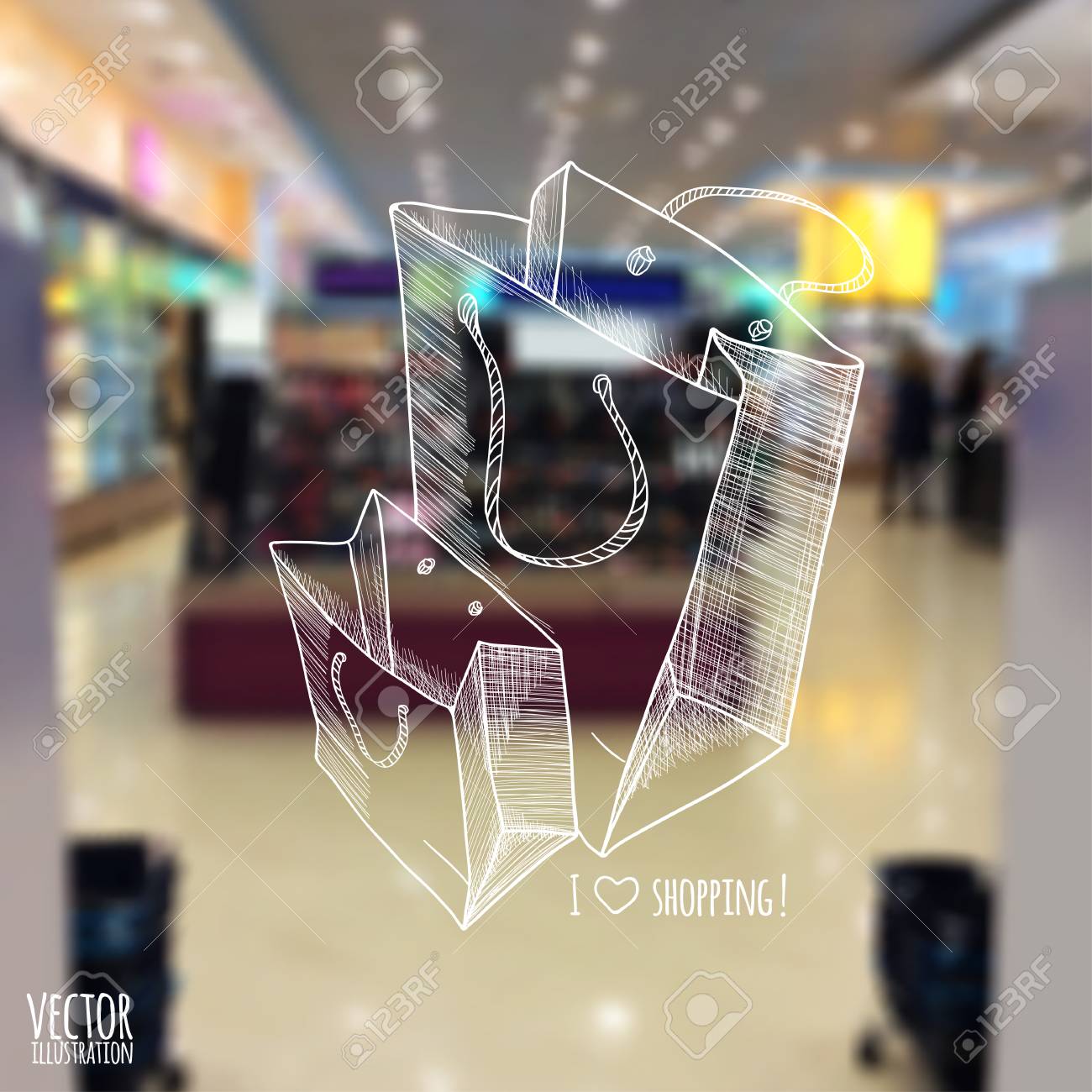 イラスト スケッチと背景をぼかした写真店 ショッピング バッグ のイラスト素材 ベクタ Image