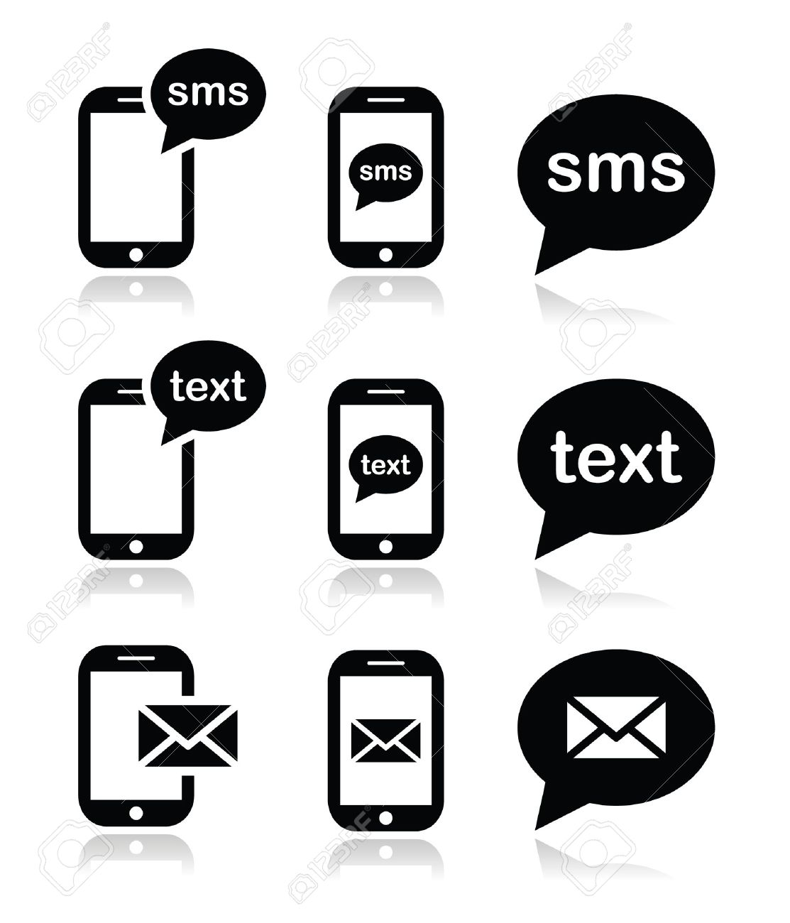 携帯電話の Sms テキスト メッセージのメール アイコンを設定のイラスト素材 ベクタ Image