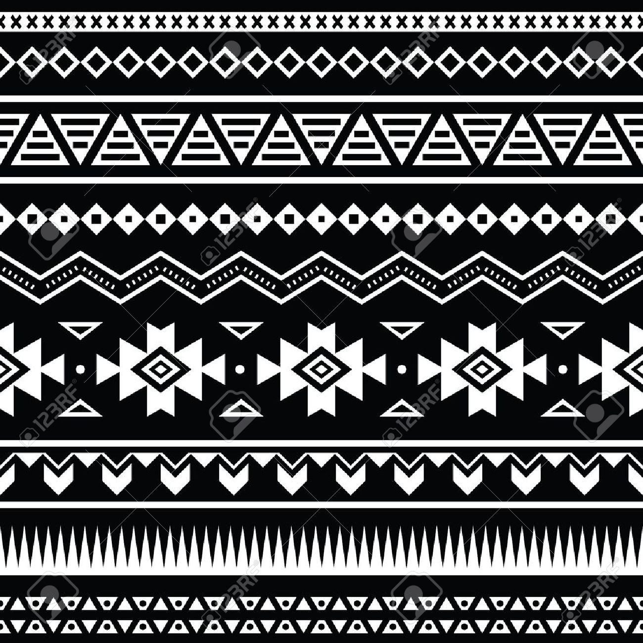 aztec seamless pattern, tribal black and white background royalty