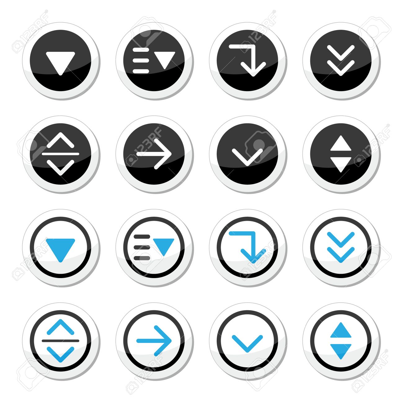 メニューのドロップダウンの丸いアイコンを設定のイラスト素材 ベクタ Image