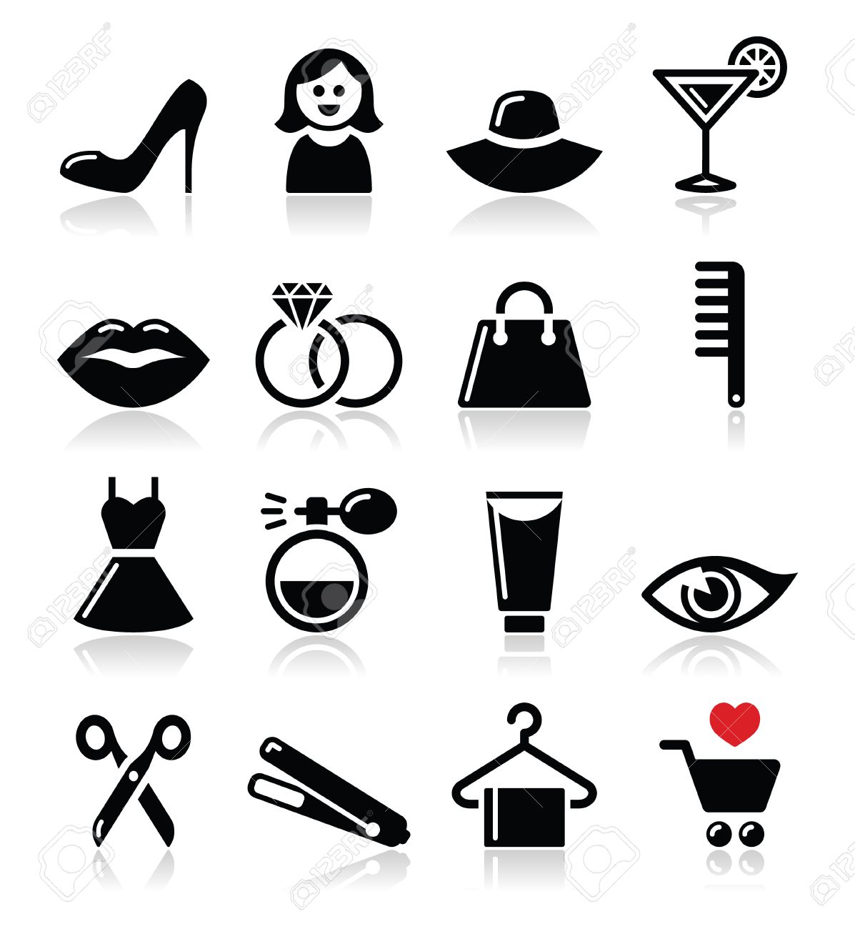 Woman or girl , beauty and fashion vector icons set