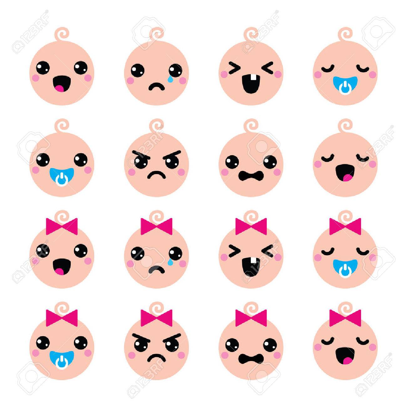 Baby Boy And Girl Cute Kawaii Icons Set Royalty Free Cliparts Vectors And Stock Illustration Image