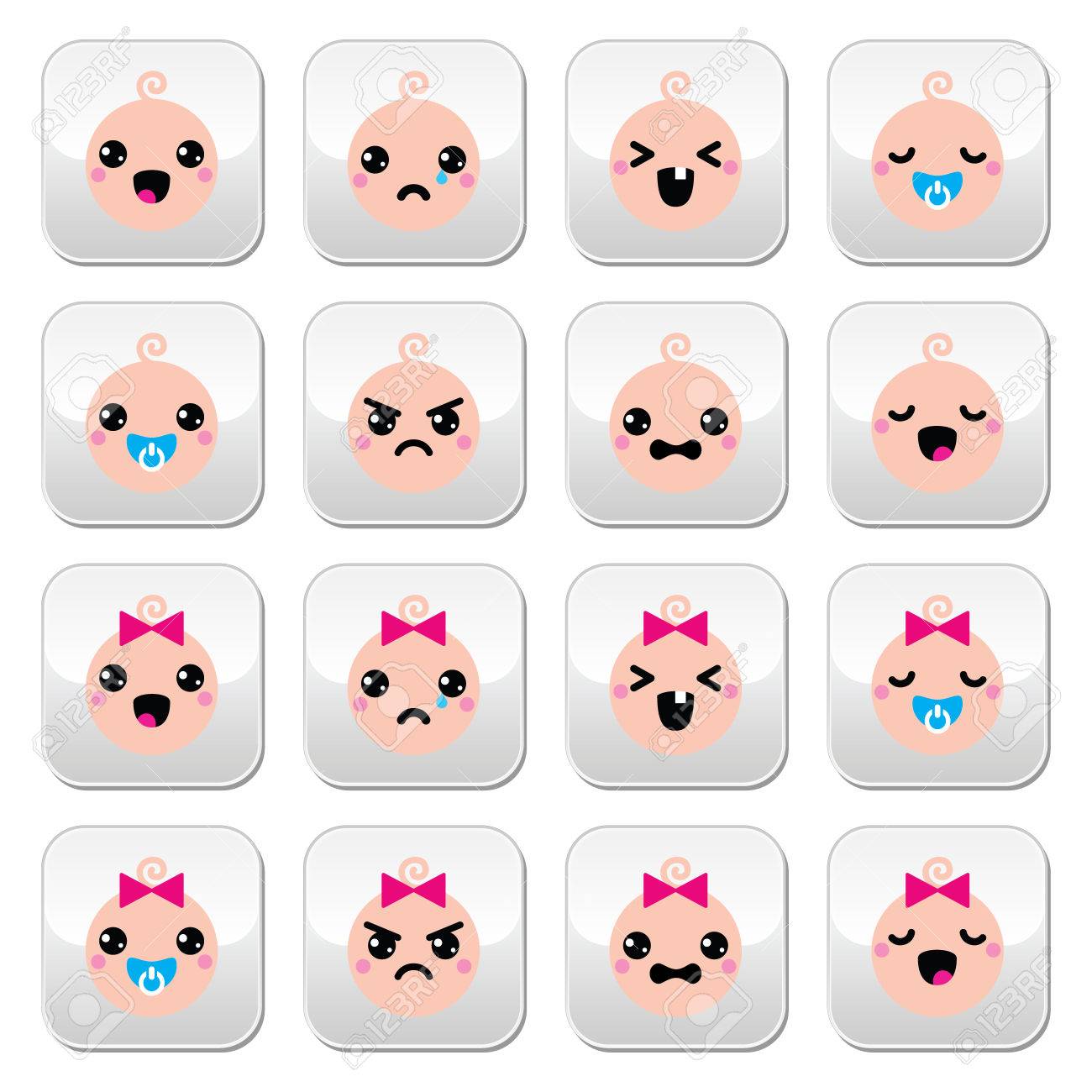 Nino Y Nina Bebe Botones Kawaii Lindo Establecen Ilustraciones Vectoriales Clip Art Vectorizado Libre De Derechos Image