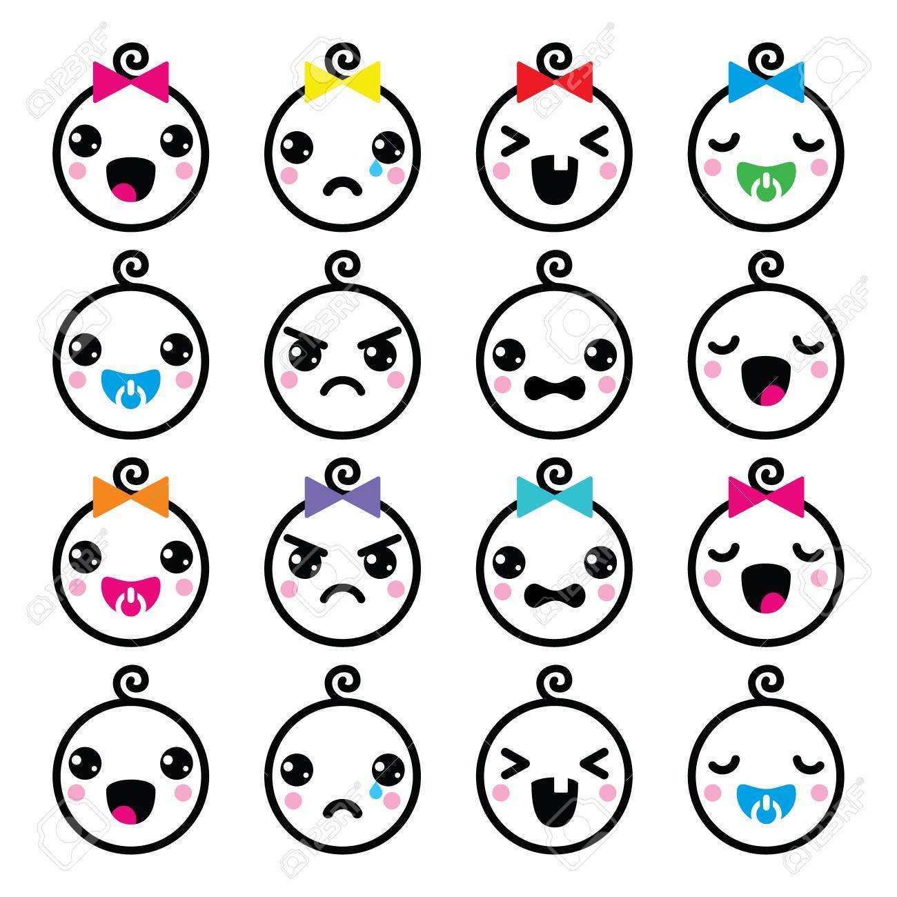 Kawaii Baby Boy And Girl Cute Faces Icons Set Royalty Free Cliparts Vectors And Stock Illustration Image
