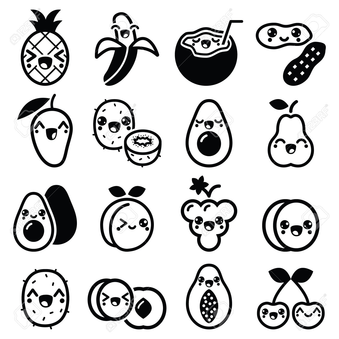かわいいフルーツとナッツかわいいキャラクターのアイコンを設定 のイラスト素材 ベクタ Image かわいいフルーツとナッツかわいいキャラクターのアイコンを設定 のイラスト素材 ベクタ Image