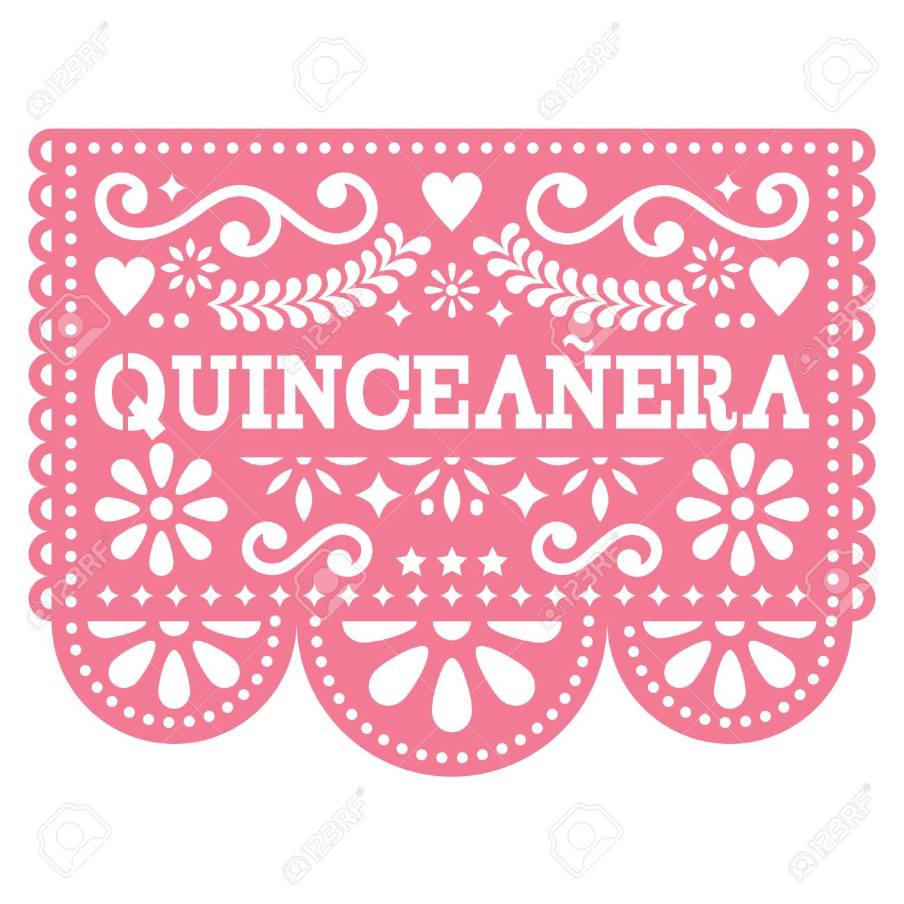 Conception De Vecteur Quinceanera Papel Picado Conception De Fete D Anniversaire Art Populaire Mexicain Decoration En Papier Avec Motif Floral Clip Art Libres De Droits Vecteurs Et Illustration Image
