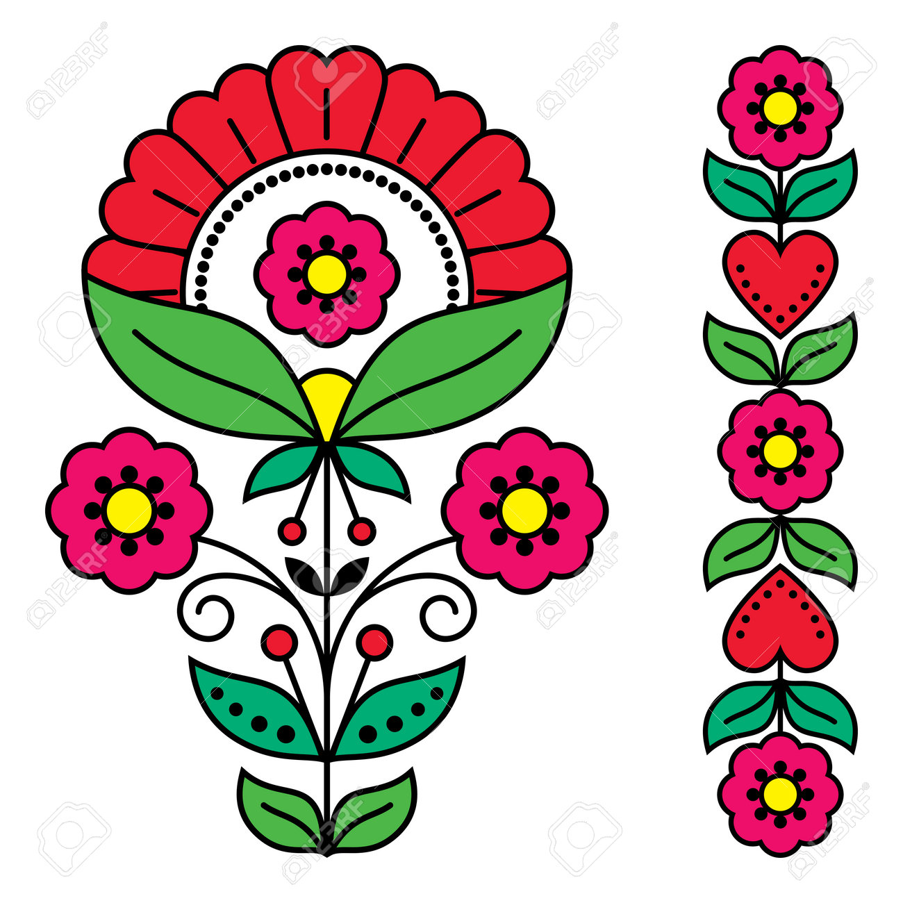 Swedish Floral Folk Art Vector Design Collection, Scandinavian Patterns  With Flowers And Hearts Inspired By The Traditional Embroidery Royalty Free  SVG, Cliparts, Vectors, and Stock Illustration. Image 174273191., image size:1300x1300