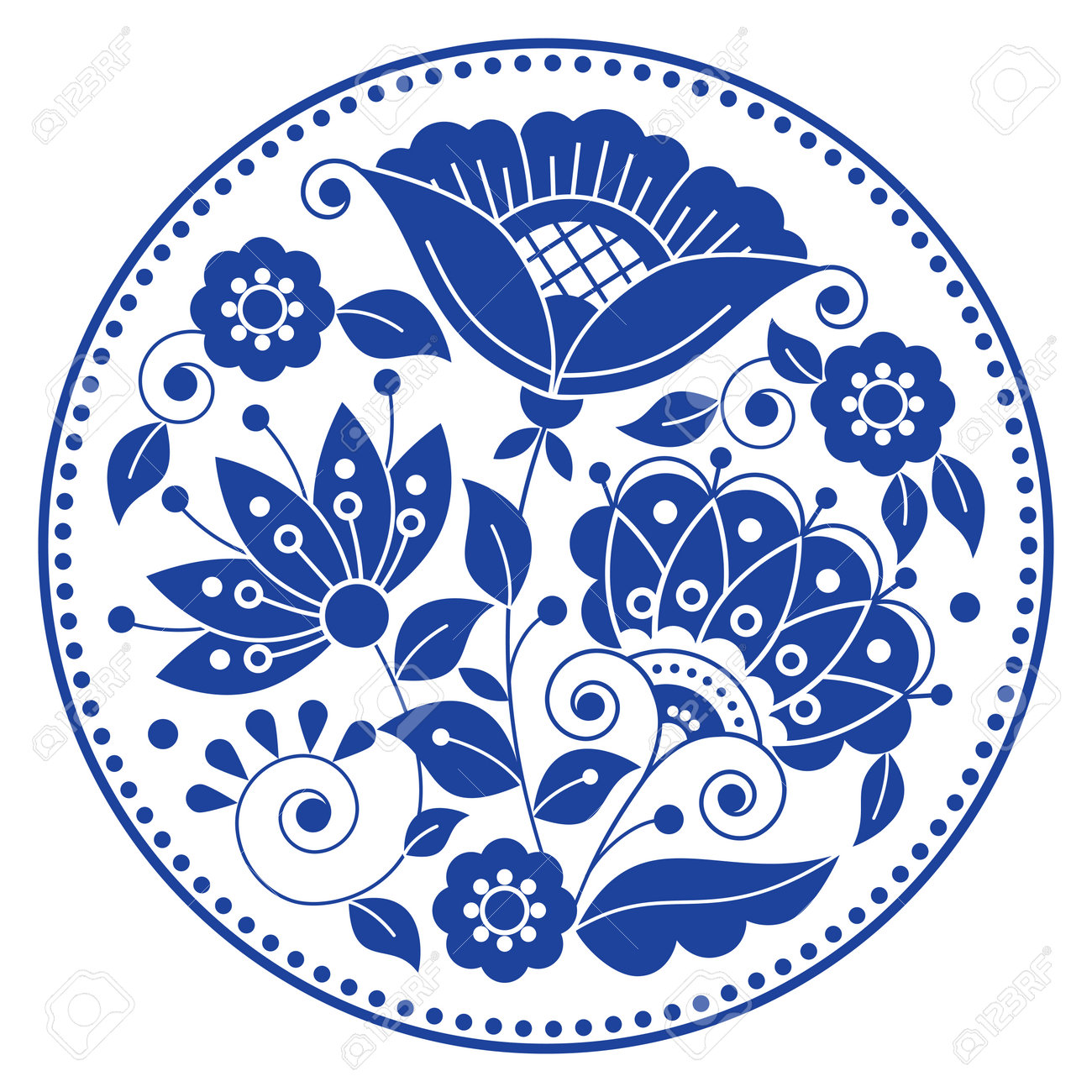Swedish Folk Art Vector Mandala Design Pattern With Flowers, Leaves And  Swirls In Frame Inspired By The Traditional Embroidery From Scandinavia In  Navy Blue Royalty Free SVG, Cliparts, Vectors, and Stock Illustration., image size:1300x1300