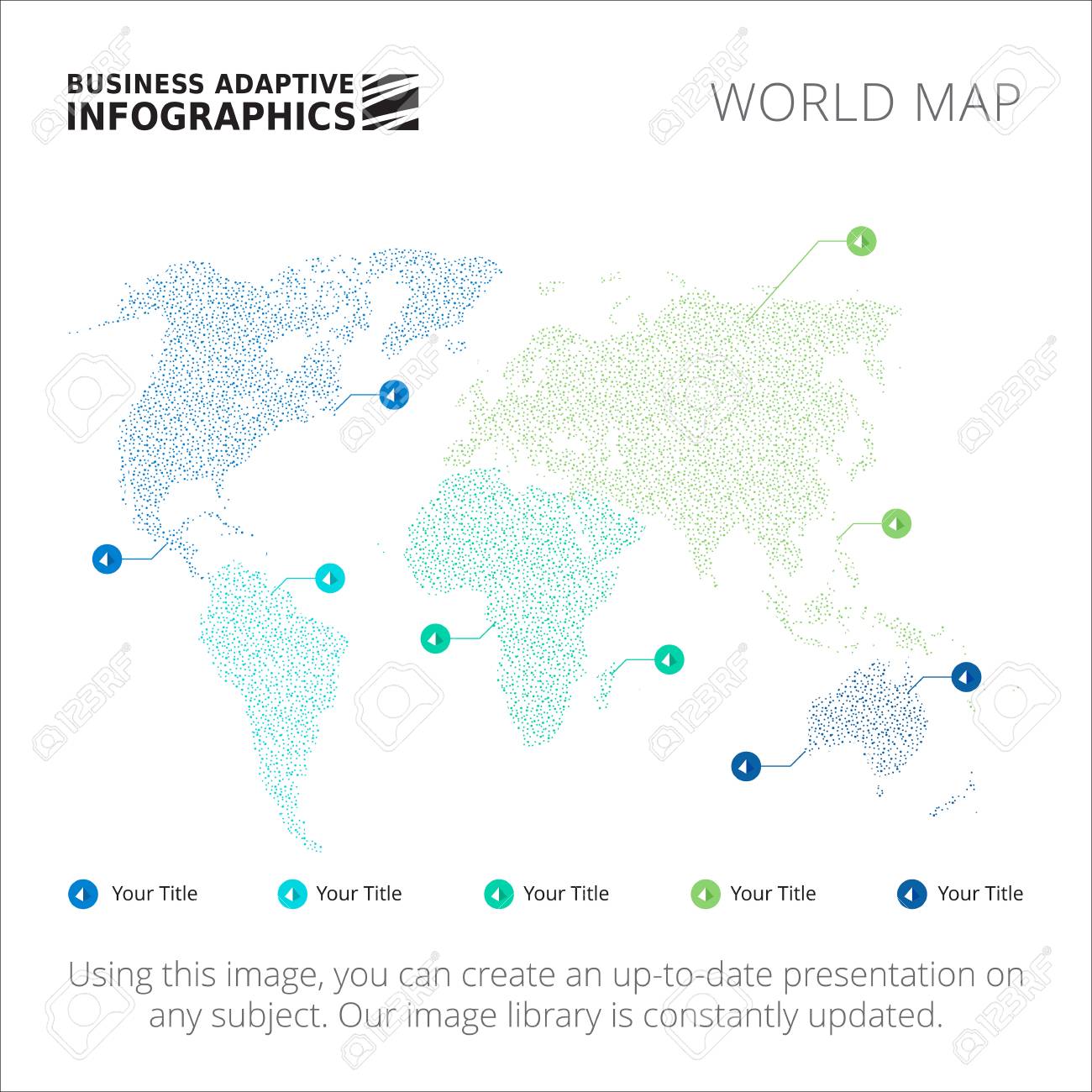 editable template of schematic world map with marks isolated
