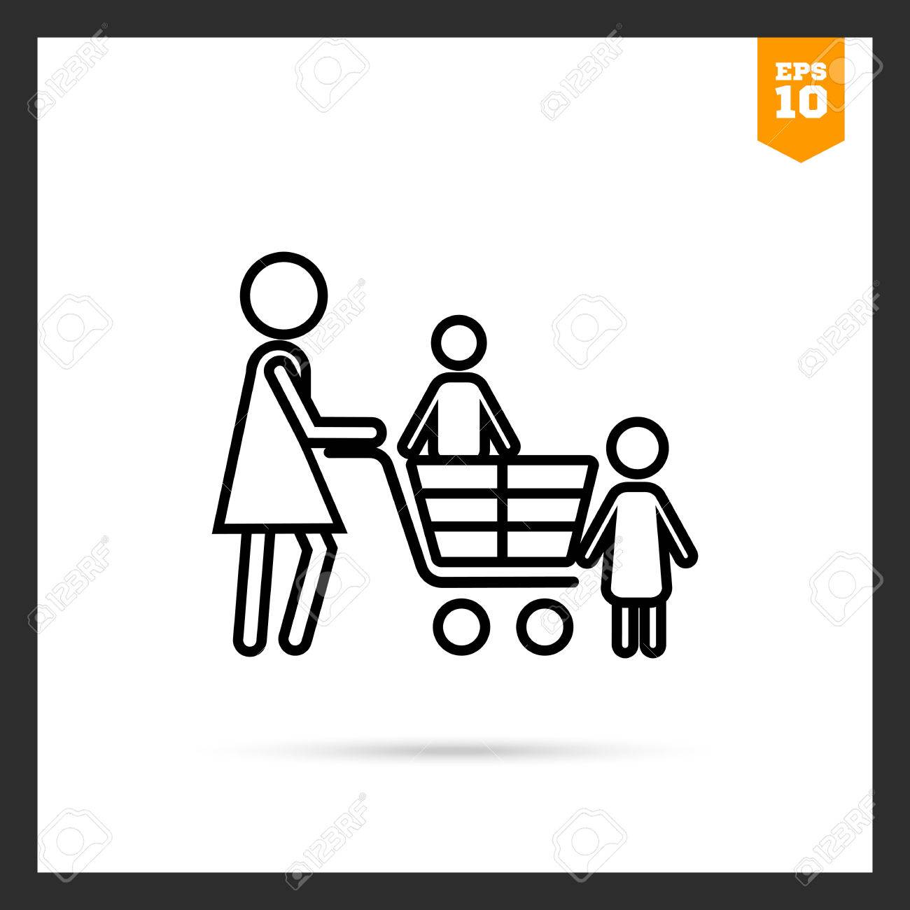 子供と買い物カゴと女性のシルエットのアイコンのイラスト素材 ベクタ Image
