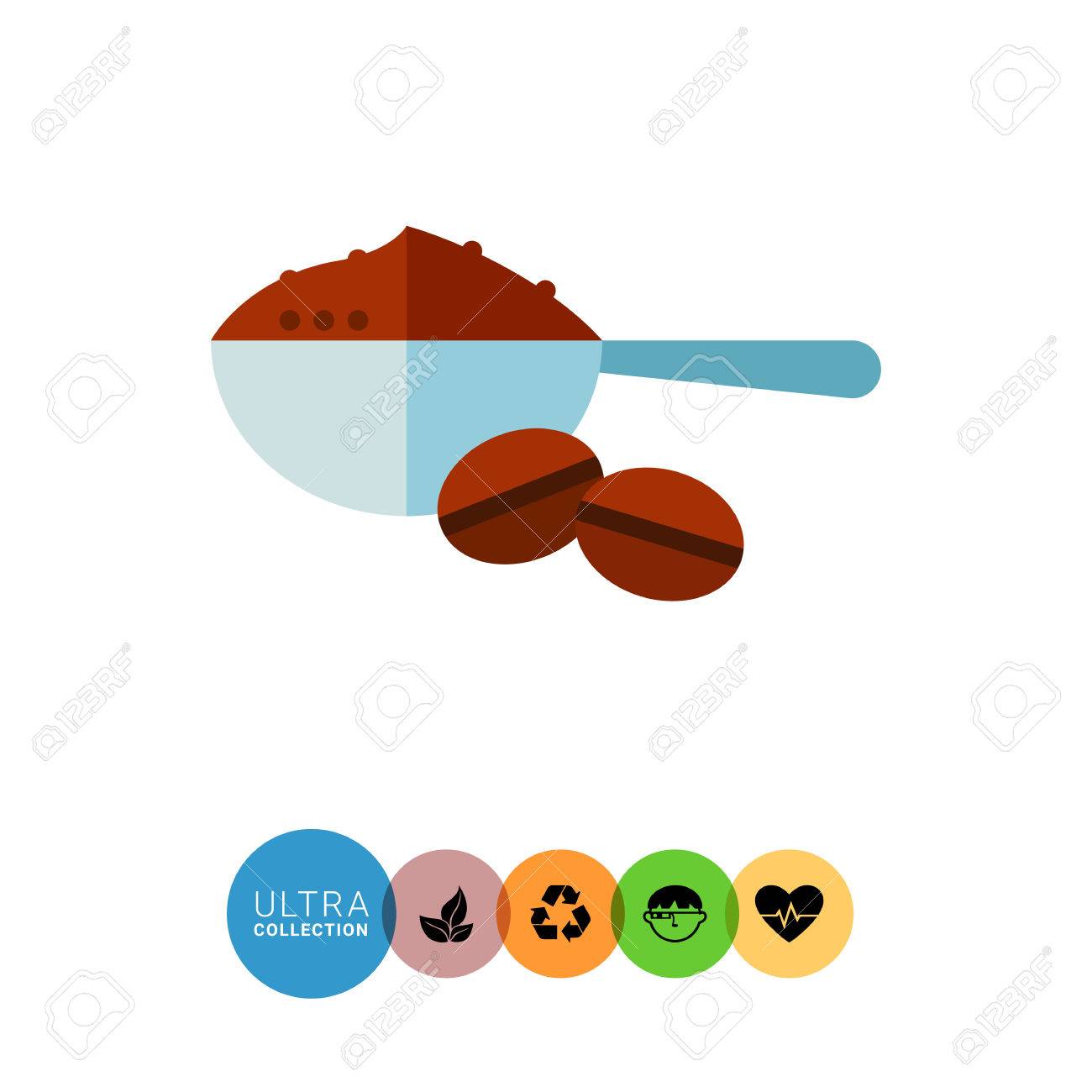 Icon Of Metal Scoop Full Ground Coffee And Two Beans Stock Vector Icon Of Metal Scoop Full Ground Coffee And Two Beans Stock Vector