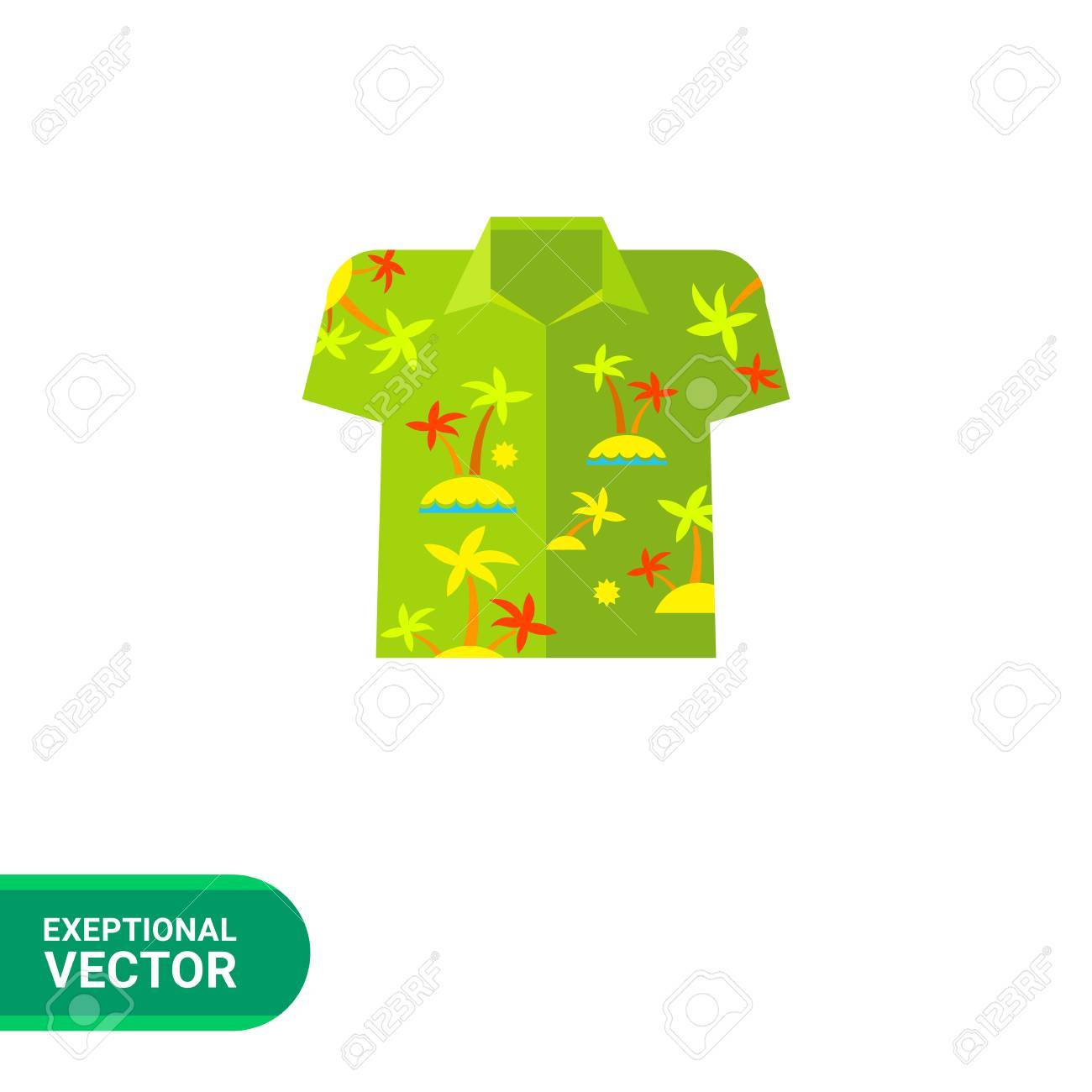 アロハ シャツ フラット アイコンです ヤシの木とシャツの色とりどりのベクトル イラストのイラスト素材 ベクタ Image
