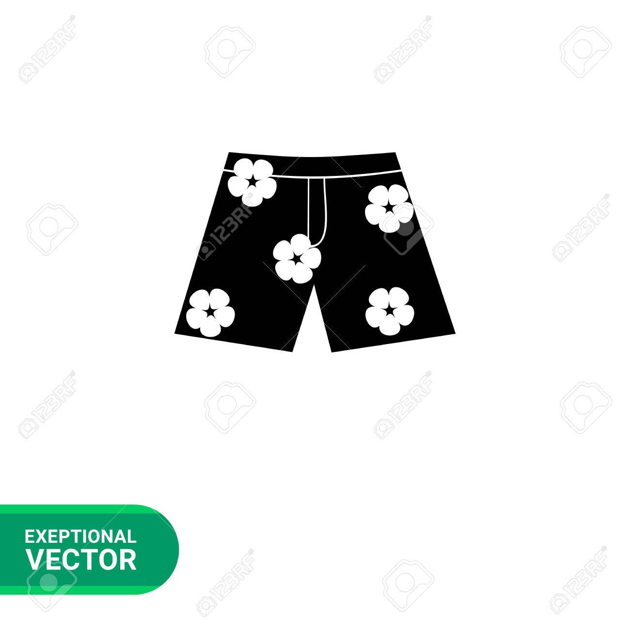 ハワイのモノクロのベクトルのアイコンが花柄ショート パンツします のイラスト素材 ベクタ Image