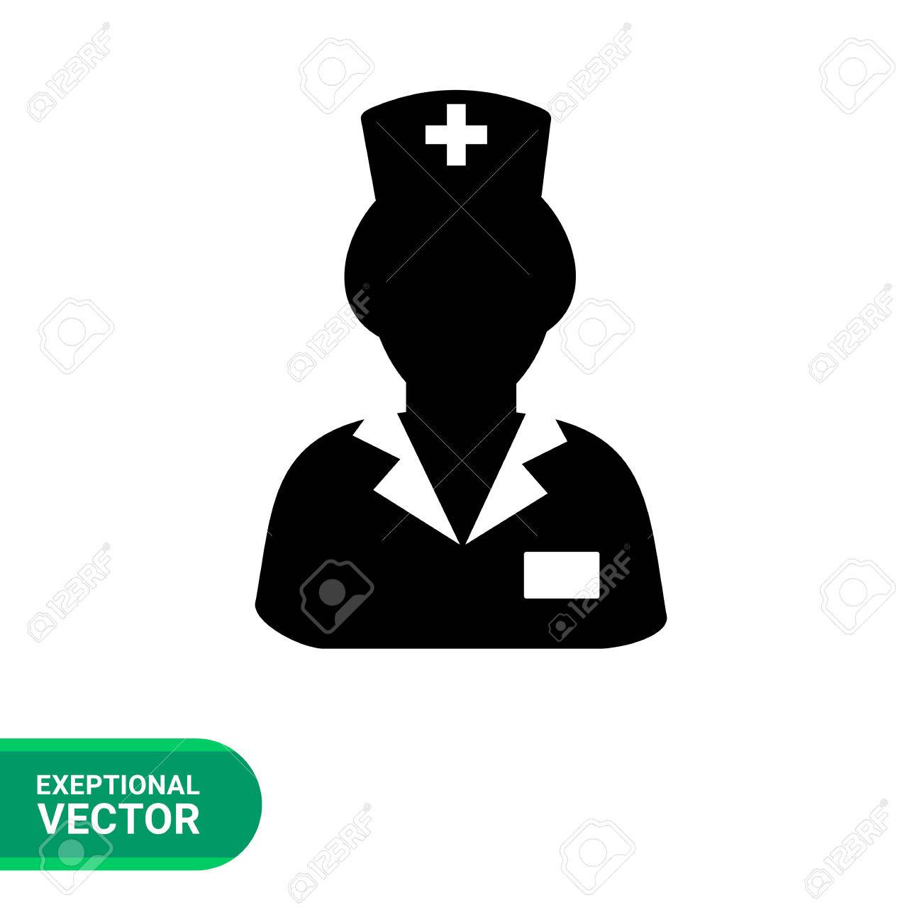 看護師のシンプルなアイコン ナース服の女性キャラクターの黒と白のベクトル イラスト のイラスト素材 ベクタ Image