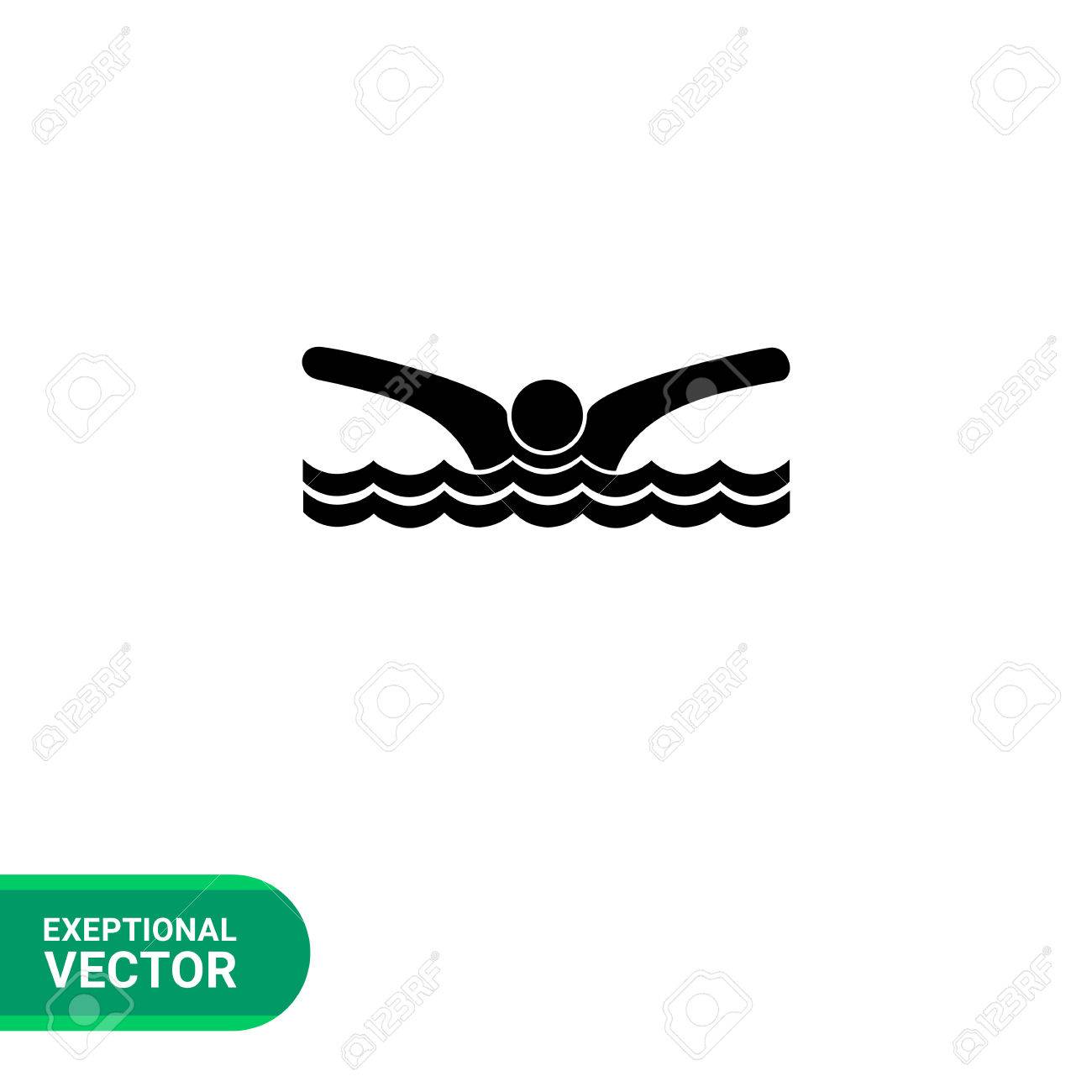 海を泳いでのモノクロのベクトルのアイコンのイラスト素材 ベクタ Image