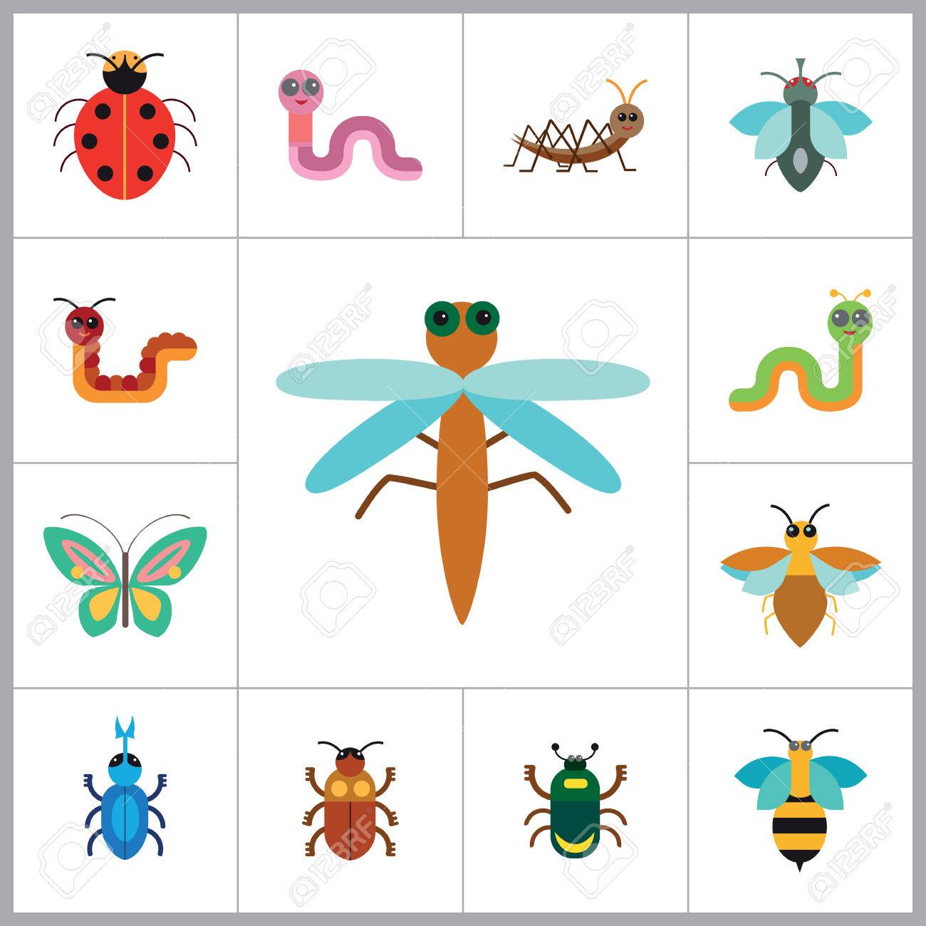 昆虫アイコンを設定 テントウムシ蜂カブトムシ蚊飛ぶ黒いダニ蝶ブルービートル ダニ虫ピンク ワームかわいい毛虫 Ant のイラスト素材 ベクタ Image
