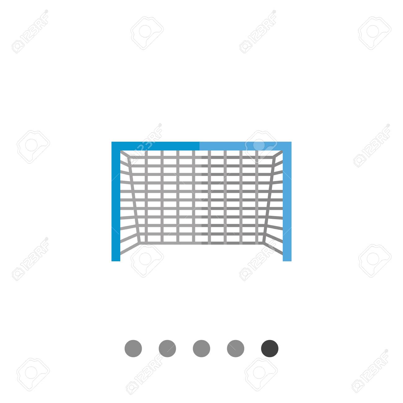 multicolored flat icon of soccer goal with blue frame and grey