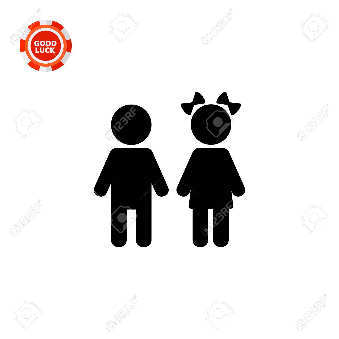 男の子と女の子のリボンのシルエットとの白黒のベクトルのアイコン のイラスト素材 ベクタ Image
