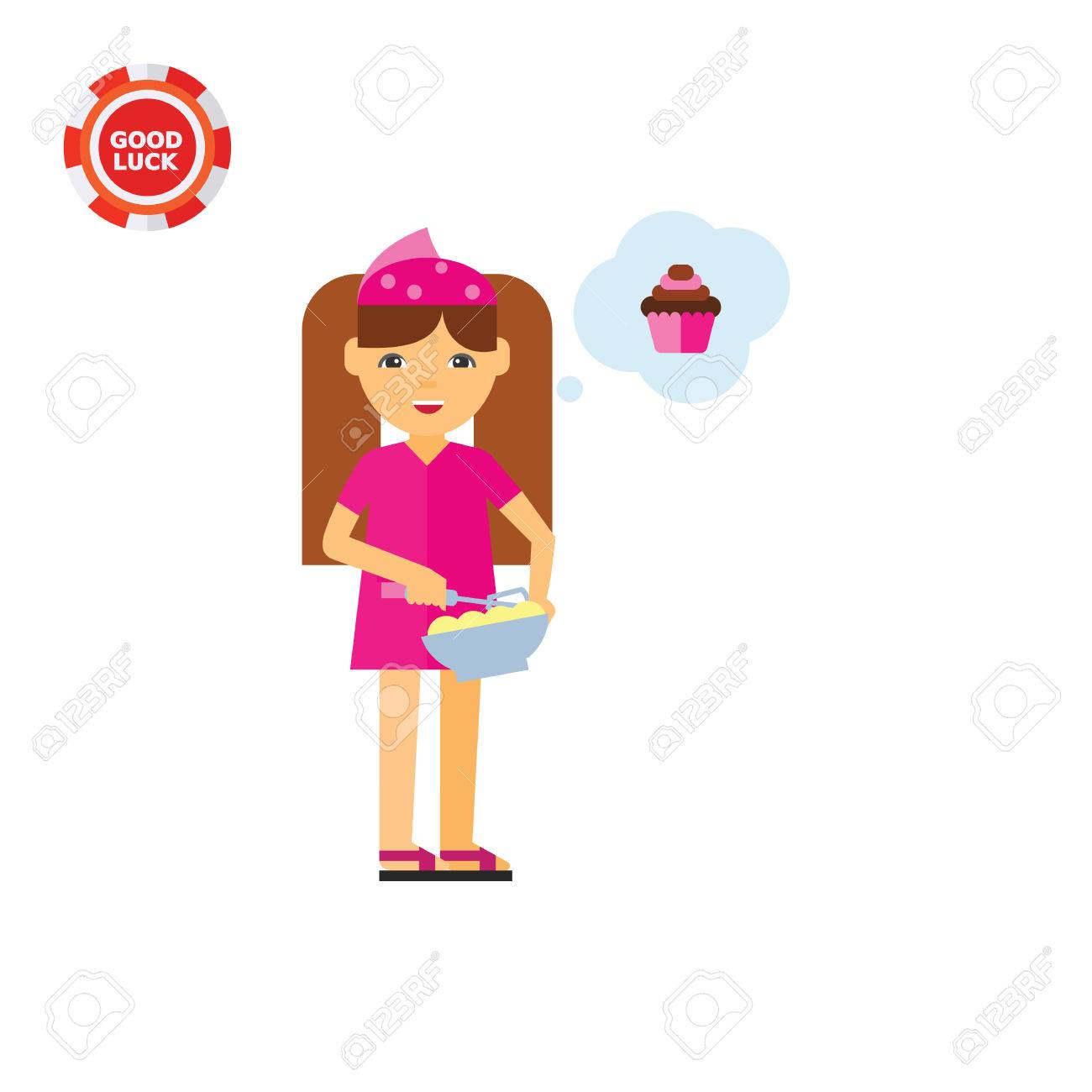 Madchen Wischend Zutaten In Eine Schussel Geben Suss Party Nach