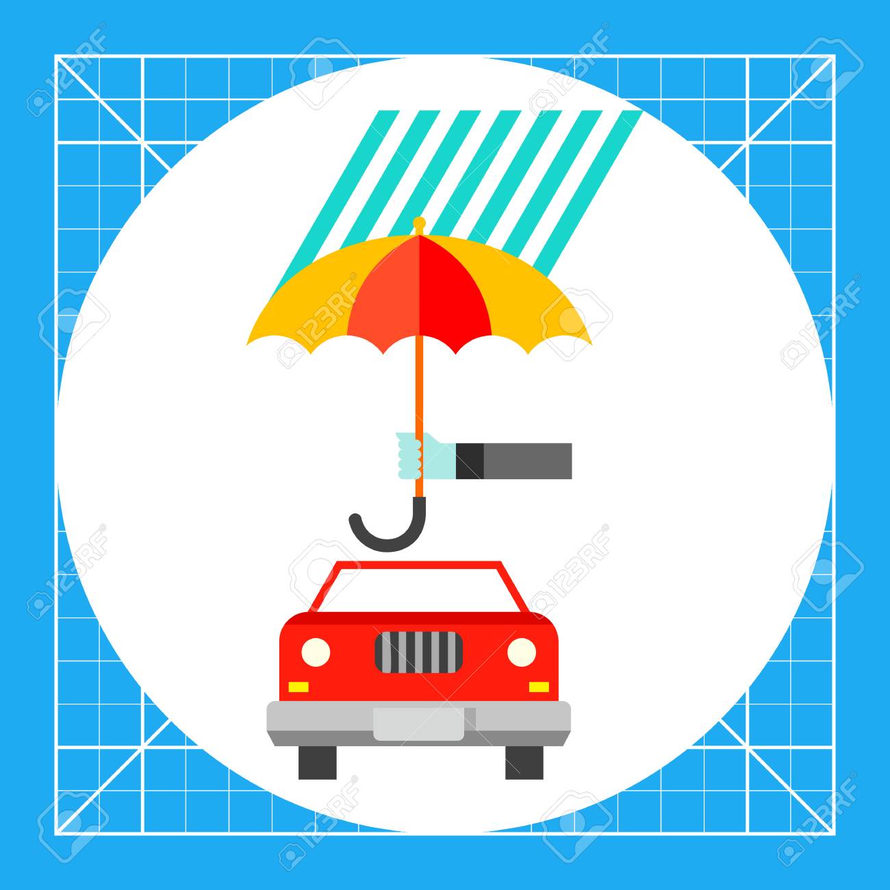 傘と雨の下で車 保護 クラッシュ リスク 車保険のコンセプト 保険 管理 ビジネスなどのトピックを使用できます のイラスト素材 ベクタ Image